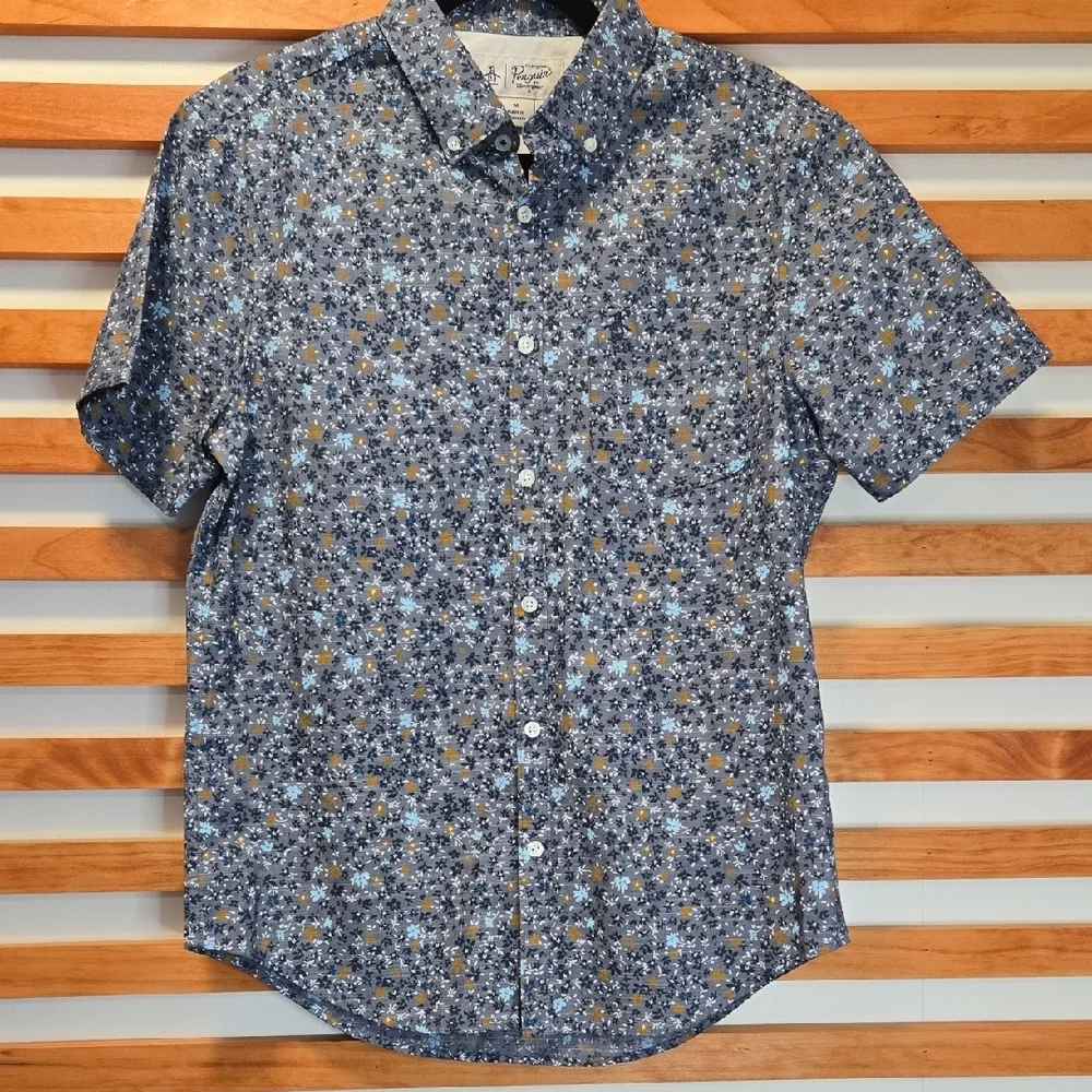 Penguin Men’s Floral Print‎ Button Down Shirt Size M Short Sleeve - Picture 2 of 3